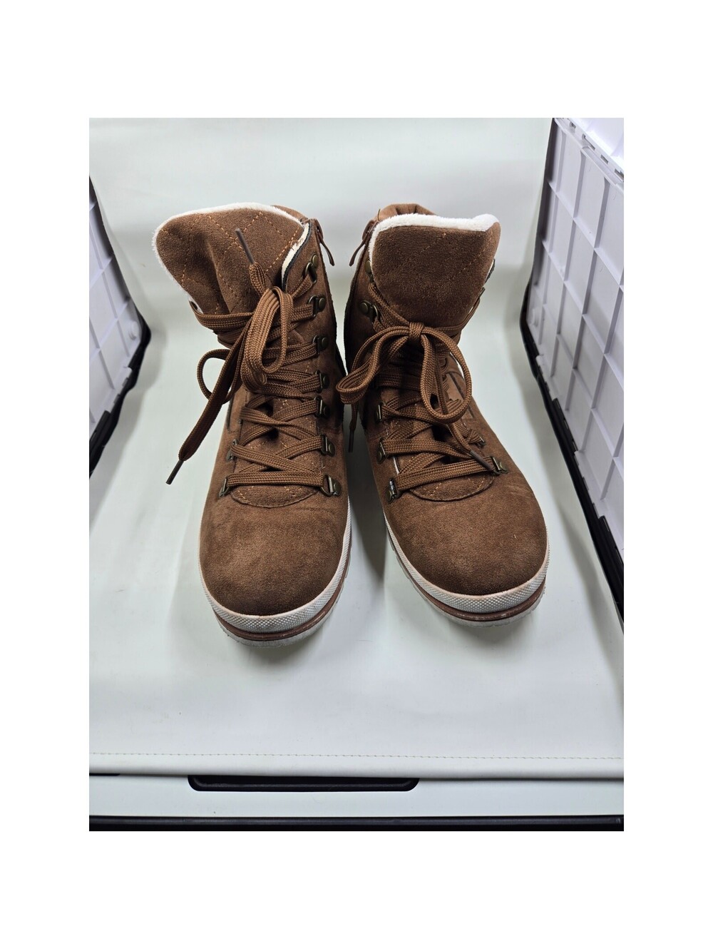 Women's Brown Suede Winter Snow Boots Size 7.5 8 EU 38 Faux Fur Lined Zipper"